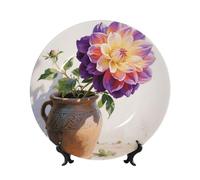 LMNGH Colorful Flower Bone China Decorative Plate,10in（25cm） Ceramic Decorative Plates with Display Stand,Ceramic Ornaments Art Porcelain Plate for Home Office Wall Decor Collections Plates