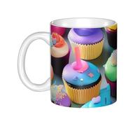 LMNGH Colorful Happy Birthday Cupcakes Ceramic Coffee Mug 11oz Novelty Tea Cup With Handle Coffee Cup For Men Women Office Work