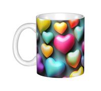 LMNGH Colorful Rainbow Hearts Ceramic Coffee Mug 11oz Novelty Tea Cup With Handle Coffee Cup For Men Women Office Work