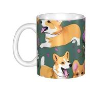 LMNGH Corgi Floral Flowers Ceramic Coffee Mug 11oz Novelty Tea Cup With Handle Coffee Cup For Men Women Office Work