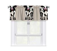 LMNGH Cow Black spot Curtain Valance for Windows,Kitchen Window Curtains Blackout Drapes Window Treatments Decorative Rod Pocket Short Curtain for Living Room Bedroom,54" W x 18" L