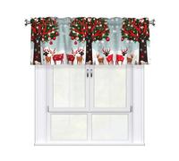 LMNGH Cow Deer Trees Christmas Curtain Valance for Windows,Kitchen Window Curtains Blackout Drapes Window Treatments Decorative Rod Pocket Short Curtain for Living Room Bedroom,54" W x 18" L
