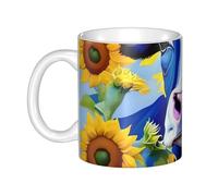 LMNGH Cow With Sunflowers In Blue Ceramic Coffee Mug 11oz Novelty Tea Cup With Handle Coffee Cup For Men Women Office Work