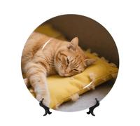 LMNGH Cozy cat Bone China Decorative Plate,8in（20cm） Ceramic Decorative Plates with Display Stand,Ceramic Ornaments Art Porcelain Plate for Home Office Wall Decor Collections Plates