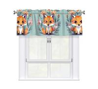 LMNGH Cute Animal Fox Flowers Curtain Valance for Windows,Kitchen Window Curtains Blackout Drapes Window Treatments Decorative Rod Pocket Short Curtain for Living Room Bedroom,54" W x 18" L