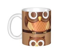 LMNGH Cute Big Brown Cartoon Owls Ceramic Coffee Mug 11oz Novelty Tea Cup With Handle Coffee Cup For Men Women Office Work