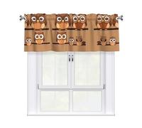 LMNGH Cute Big Brown Cartoon Owls Curtain Valance for Windows,Kitchen Window Curtains Blackout Drapes Window Treatments Decorative Rod Pocket Short Curtain for Living Room Bedroom,54" W x 18" L