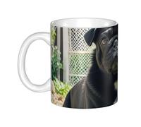 LMNGH Cute Black Pug Dogs Ceramic Coffee Mug 11oz Novelty Tea Cup With Handle Coffee Cup For Men Women Office Work