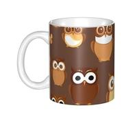 LMNGH Cute Brown Cartoon Owl Ceramic Coffee Mug 11oz Novelty Tea Cup With Handle Coffee Cup For Men Women Office Work