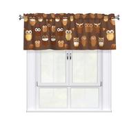LMNGH Cute Brown Cartoon Owl Curtain Valance for Windows,Kitchen Window Curtains Blackout Drapes Window Treatments Decorative Rod Pocket Short Curtain for Living Room Bedroom,54" W x 18" L