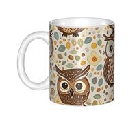 LMNGH Cute Brown Cartoon Owls Ceramic Coffee Mug 11oz Novelty Tea Cup With Handle Coffee Cup For Men Women Office Work