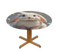 LMNGH Cute Easter Bunny Round Spandex Tablecloth 35 Inch, Elastic Fitted Waterproof Tablecloths Stretch Washable Picnic Table Cover for Camping, Dining, Indoor and Outdoor