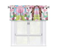 LMNGH Cute Flower Cow Curtain Valance for Windows,Kitchen Window Curtains Blackout Drapes Window Treatments Decorative Rod Pocket Short Curtain for Living Room Bedroom,54" W x 18" L