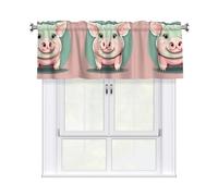 LMNGH Cute Long Ear Pig Curtain Valance for Windows,Kitchen Window Curtains Blackout Drapes Window Treatments Decorative Rod Pocket Short Curtain for Living Room Bedroom,54" W x 18" L