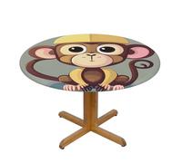 LMNGH Cute Monkey Round Spandex Tablecloth 43 Inch, Elastic Fitted Waterproof Tablecloths Stretch Washable Picnic Table Cover for Camping, Dining, Indoor and Outdoor