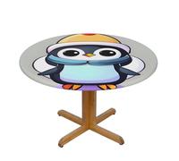 LMNGH Cute Penguin Print Round Spandex Tablecloth 55 Inch, Elastic Fitted Waterproof Tablecloths Stretch Washable Picnic Table Cover for Camping, Dining, Indoor and Outdoor