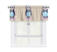 LMNGH Cute Penguin Prints Curtain Valance for Windows,Kitchen Window Curtains Blackout Drapes Window Treatments Decorative Rod Pocket Short Curtain for Living Room Bedroom,54" W x 18" L