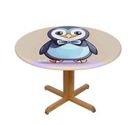 LMNGH Cute Penguin Prints Round Spandex Tablecloth 51 Inch, Elastic Fitted Waterproof Tablecloths Stretch Washable Picnic Table Cover for Camping, Dining, Indoor and Outdoor