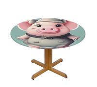 LMNGH Cute Pig Round Spandex Tablecloth 40 Inch, Elastic Fitted Waterproof Tablecloths Stretch Washable Picnic Table Cover for Camping, Dining, Indoor and Outdoor