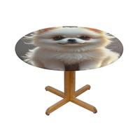 LMNGH Cute Pomeranian Round Spandex Tablecloth 40 Inch, Elastic Fitted Waterproof Tablecloths Stretch Washable Picnic Table Cover for Camping, Dining, Indoor and Outdoor