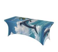 LMNGH Dolphins and Palm Trees Decorative Tablecloth Protector for Wedding, Banquet & Parties6FT Spandex Rectangle Tablecloths, Stretch Washable Table Cloth Wrinkle Free Patio Table Cover