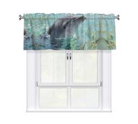 LMNGH Dolphins Art Curtain Valance for Windows,Kitchen Window Curtains Blackout Drapes Window Treatments Decorative Rod Pocket Short Curtain for Living Room Bedroom,54" W x 18" L