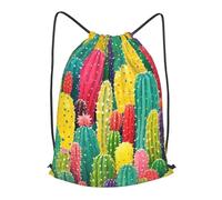 LMNGH Drawstring Backpack Woemn Men Sports Gym Sack Lightweight Drawstring Bags Colorful Cactus Pattern Cinch Bag Sackpack For Work Swim Travel