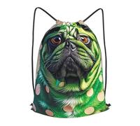 LMNGH Drawstring Backpack Woemn Men Sports Gym Sack Lightweight Drawstring Bags Green Polka Dot Pug Cinch Bag Sackpack For Work Swim Travel, Black, M