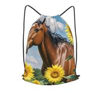 LMNGH Drawstring Backpack Woemn Men Sports Gym Sack Lightweight Drawstring Bags Horse And Sunflower Cinch Bag Sackpack For Work Swim Travel