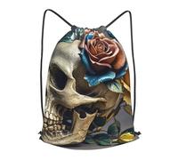 LMNGH Drawstring Backpack Woemn Men Sports Gym Sack Lightweight Drawstring Bags Leather Rose Skull Cinch Bag Sackpack For Work Swim Travel