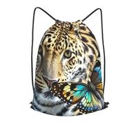 LMNGH Drawstring Backpack Woemn Men Sports Gym Sack Lightweight Drawstring Bags Leopard And Butterfly Cinch Bag Sackpack For Work Swim Travel