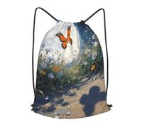 LMNGH Drawstring Backpack Woemn Men Sports Gym Sack Lightweight Drawstring Bags Orange Butterfly Moon Flower Cinch Bag Sackpack For Work Swim Travel