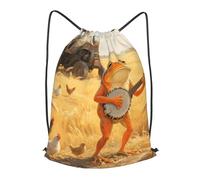 LMNGH Drawstring Backpack Woemn Men Sports Gym Sack Lightweight Drawstring Bags Orange Frog Playing Banjo Cinch Bag Sackpack For Work Swim Travel