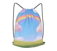 LMNGH Drawstring Backpack Woemn Men Sports Gym Sack Lightweight Drawstring Bags Pastel Cloud With Rainbow Sky Cinch Bag Sackpack For Work Swim Travel