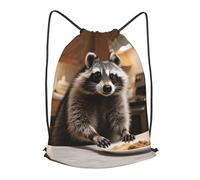 LMNGH Drawstring Backpack Woemn Men Sports Gym Sack Lightweight Drawstring Bags Raccoon Reaches For Food Cinch Bag Sackpack For Work Swim Travel