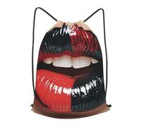 LMNGH Drawstring Backpack Woemn Men Sports Gym Sack Lightweight Drawstring Bags Red And Black Lips Cinch Bag Sackpack For Work Swim Travel