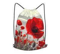 LMNGH Drawstring Backpack Woemn Men Sports Gym Sack Lightweight Drawstring Bags Red Poppy Flower Cinch Bag Sackpack For Work Swim Travel