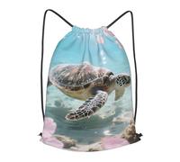 LMNGH Drawstring Backpack Woemn Men Sports Gym Sack Lightweight Drawstring Bags Sea Turtle Cherry Blossom Cinch Bag Sackpack For Work Swim Travel