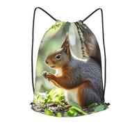LMNGH Drawstring Backpack Woemn Men Sports Gym Sack Lightweight Drawstring Bags Squirrel In The Woods Cinch Bag Sackpack For Work Swim Travel, Black, S