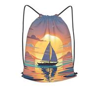 LMNGH Drawstring Backpack Woemn Men Sports Gym Sack Lightweight Drawstring Bags Sunset And Sailboat Cinch Bag Sackpack For Work Swim Travel
