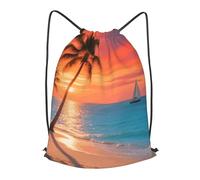 LMNGH Drawstring Backpack Woemn Men Sports Gym Sack Lightweight Drawstring Bags Sunset Coconut Tree Cinch Bag Sackpack For Work Swim Travel