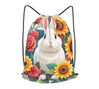 LMNGH Drawstring Backpack Woemn Men Sports Gym Sack Lightweight Drawstring Bags Watercolor Rabbit And Flowers Cinch Bag Sackpack For Work Swim Travel