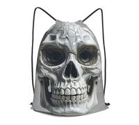 LMNGH Drawstring Backpack Woemn Men Sports Gym Sack Lightweight Drawstring Bags White And Gray Skull Graphics Cinch Bag Sackpack For Work Swim Travel