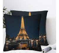 LMNGH Eiffel Tower Plush Throw Pillow Covers 24"X24",Soft Cozy Couch Cushion Covers Decorative Pillow Cases for Holiday Home Bedroom Sofa Decors