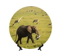 LMNGH Elephant Bone China Decorative Plate,7in Ceramic Decorative Plates with Display Stand,Ceramic Ornaments Art Porcelain Plate for Home Office Wall Decor Collections Plates