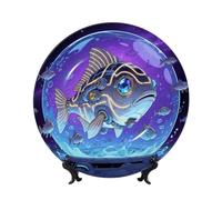 LMNGH Fish Bone China Decorative Plate,8in（20cm） Ceramic Decorative Plates with Display Stand,Ceramic Ornaments Art Porcelain Plate for Home Office Wall Decor Collections Plates