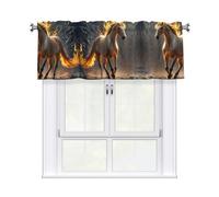 LMNGH Flame Horse Curtain Valance for Windows,Kitchen Window Curtains Blackout Drapes Window Treatments Decorative Rod Pocket Short Curtain for Living Room Bedroom,54" W x 18" L