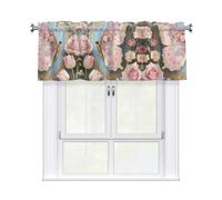 LMNGH Floral Butterfly Curtain Valance for Windows,Kitchen Window Curtains Blackout Drapes Window Treatments Decorative Rod Pocket Short Curtain for Living Room Bedroom,54" W x 18" L