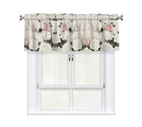 LMNGH Flower Dog Curtain Valance for Windows,Kitchen Window Curtains Blackout Drapes Window Treatments Decorative Rod Pocket Short Curtain for Living Room Bedroom,54" W x 18" L