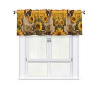 LMNGH Flowers Dog Curtain Valance for Windows,Kitchen Window Curtains Blackout Drapes Window Treatments Decorative Rod Pocket Short Curtain for Living Room Bedroom,54" W x 18" L